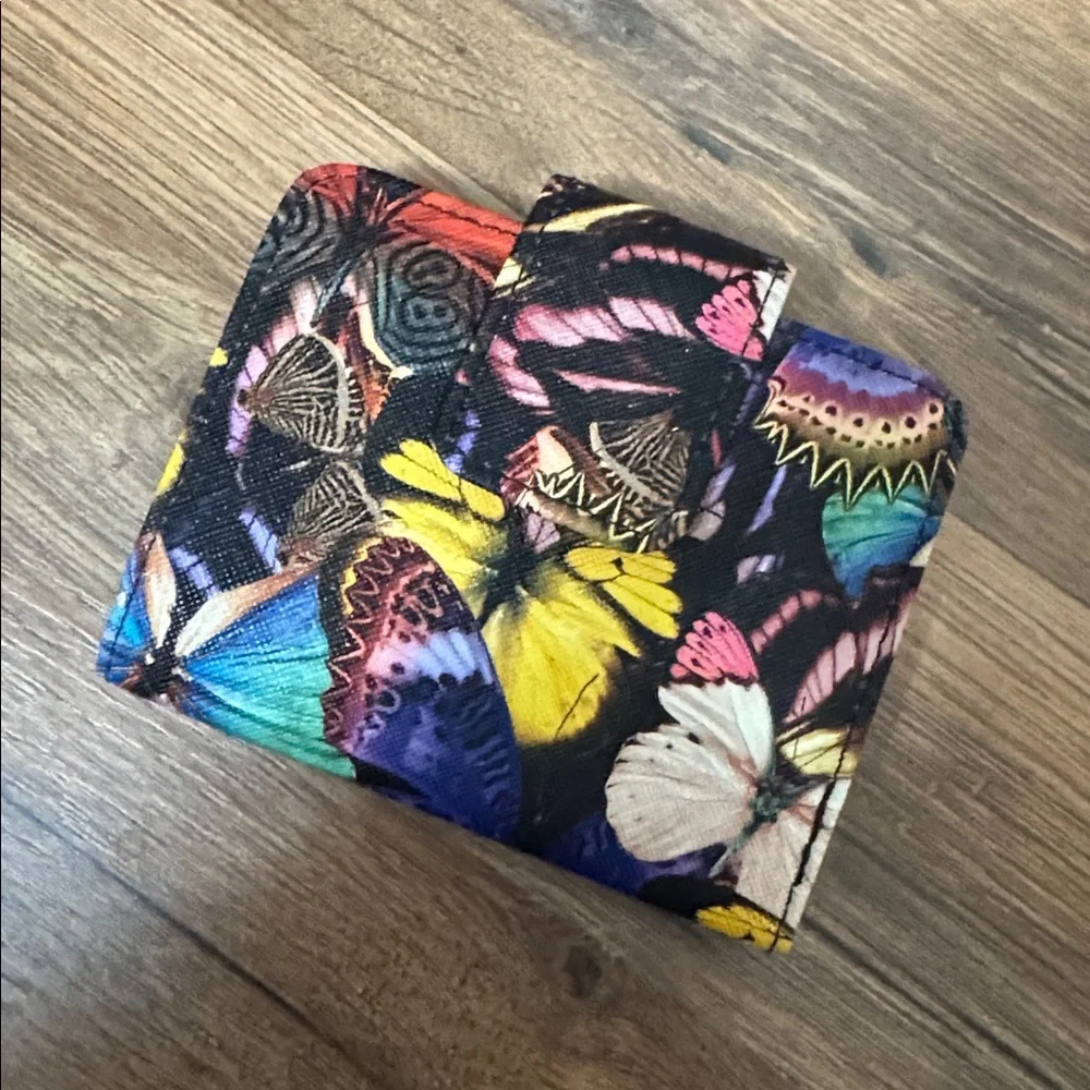 LODIS Genuine Leather Butterfly Print 3-Piece Set: Clutch Wristlet Wallet Pouch